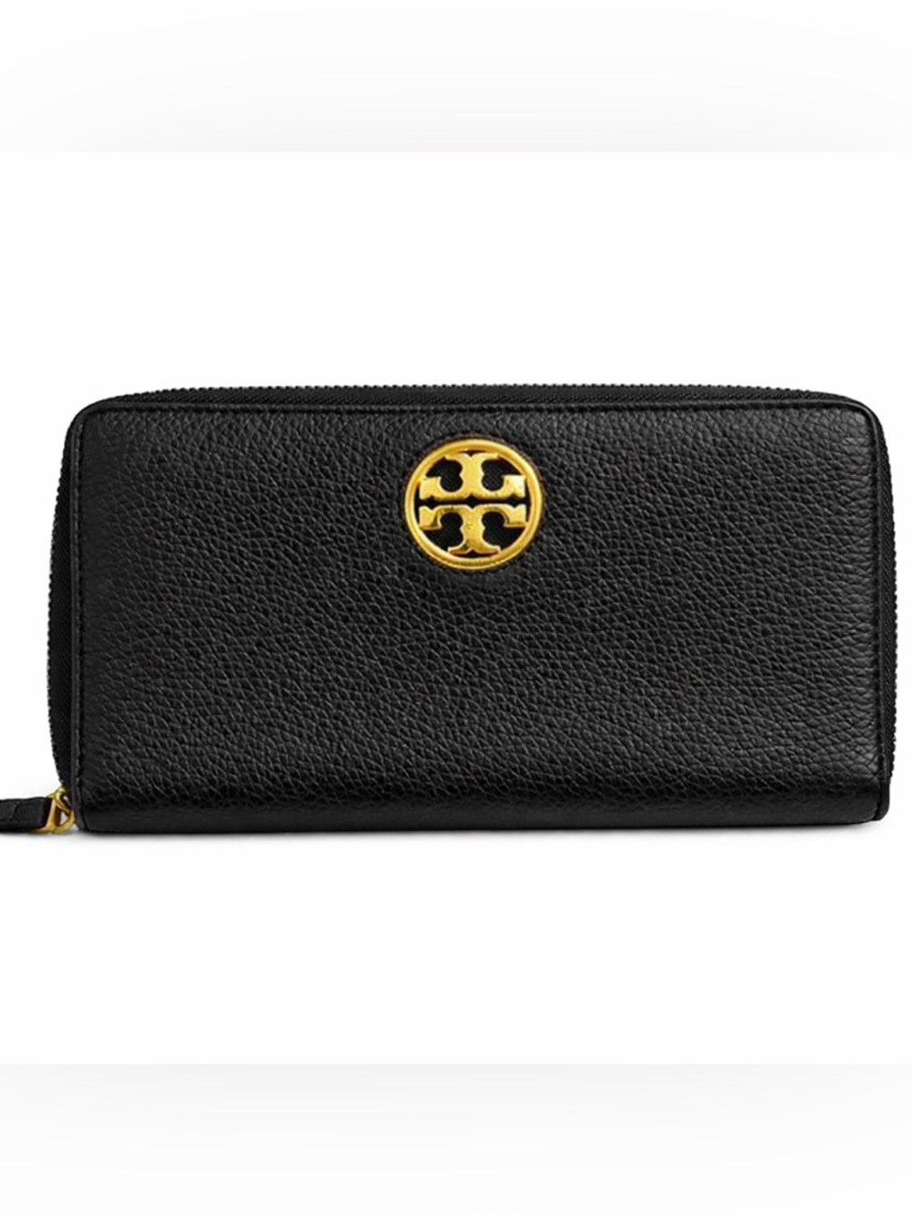 TORY BURCH Carson Pebble Leather Zip Continental Wallet, Black